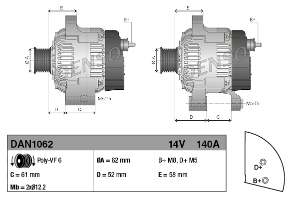 Alfa Romeo 159 2005-2012 Arası 1.9 JTDM 8V, 1.9 JTDM 16V Denso Marka Alternatör - Görsel 3